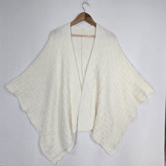 Chico's Basketweave Cardigan Wrap Cape One Size Ivory Acrylic Knit Open Front - Picture 10 of 10